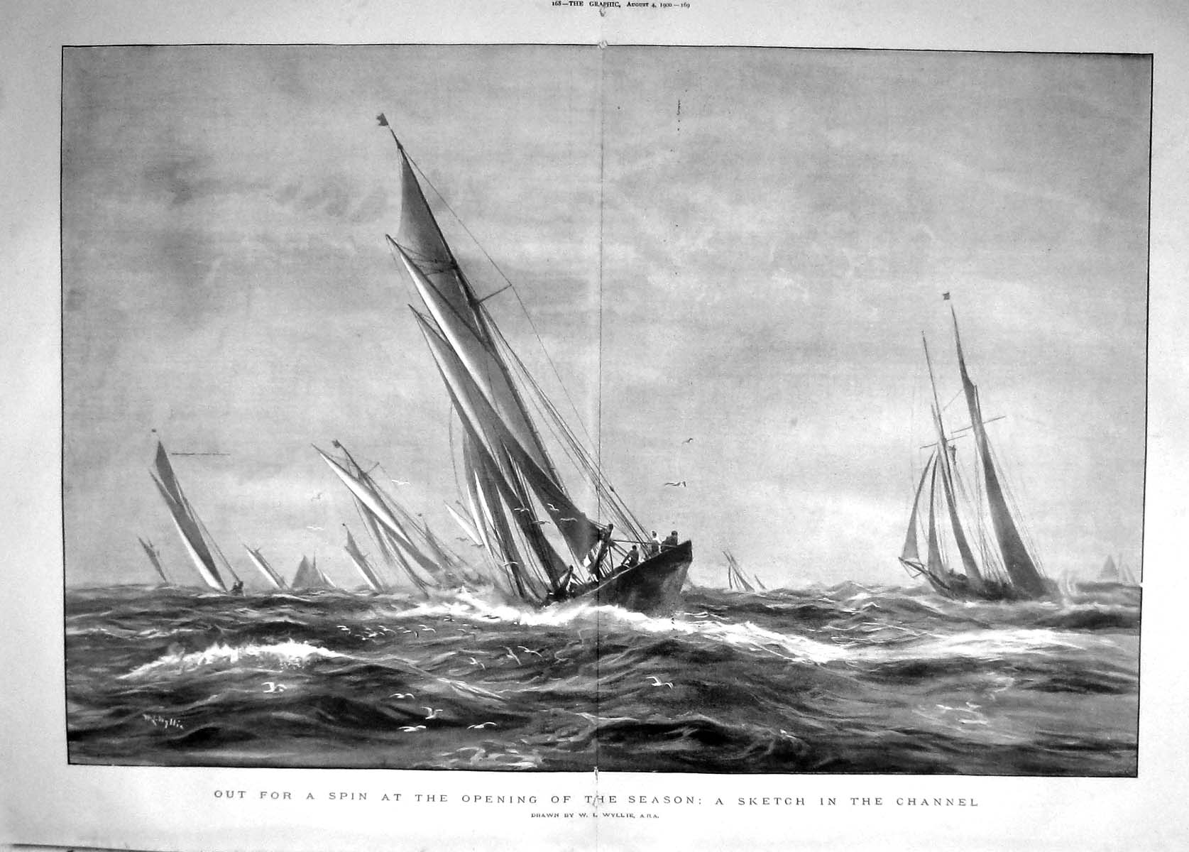 Original Old Antique Print 1900 Yachting English Channel Sailing Sport 20th