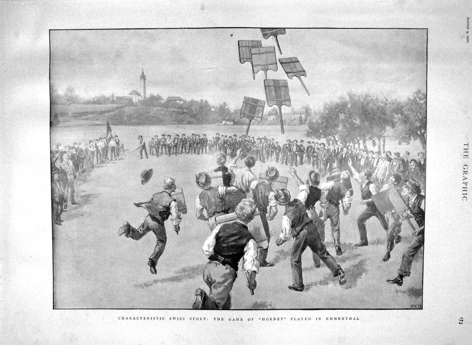 Old Antique Print 1900 Swiss Sport Hornet Emmenthal Albany Servia Maschin 20th