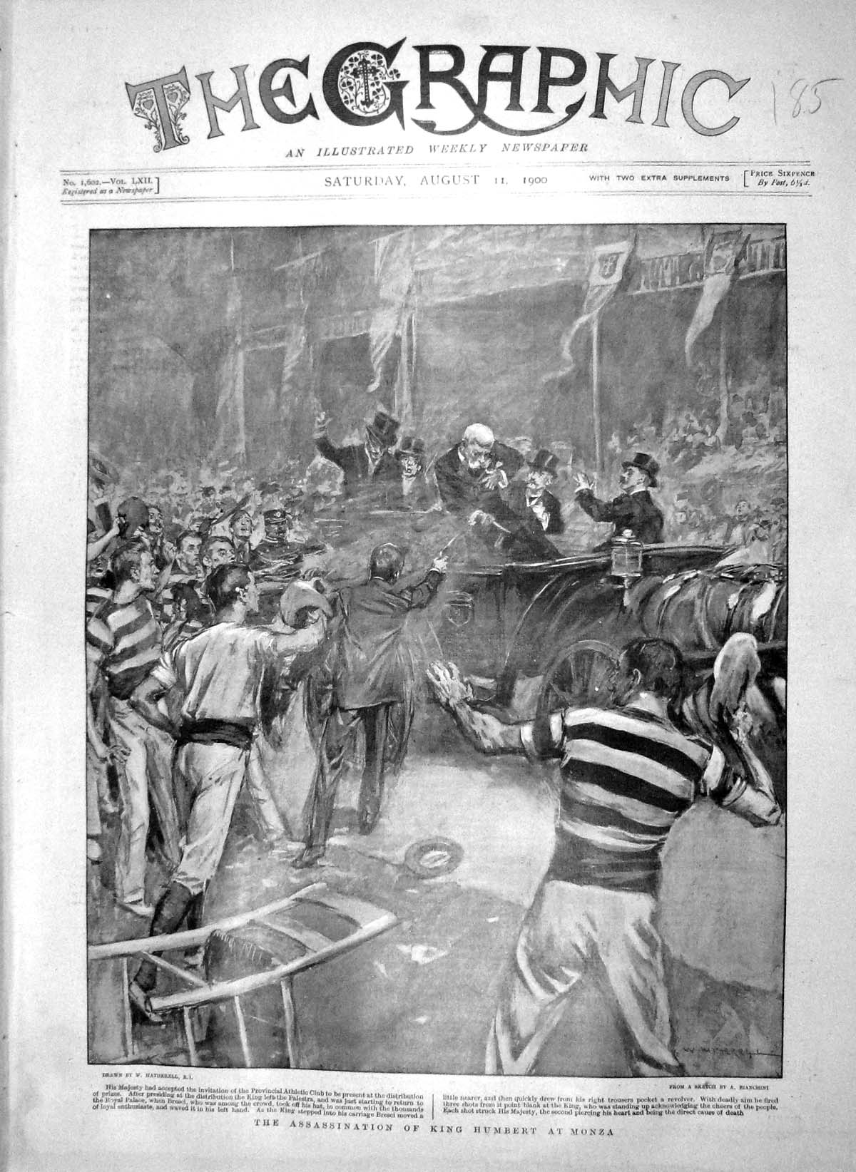 Old Antique Print 1900 Assassination Shooting Murder King Humbert Monza 20th