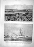 Old Antique Print 1900 Taku Fort English Sailors Ship Algerine Iltis War 20th