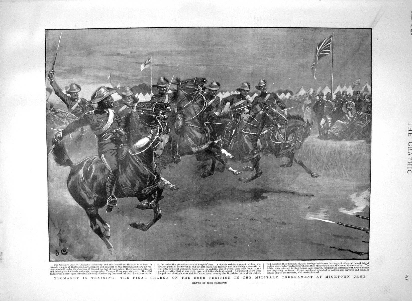 Original Old Antique Print 1900 Yeomanry Boer Tournament Hightown Tients 20th