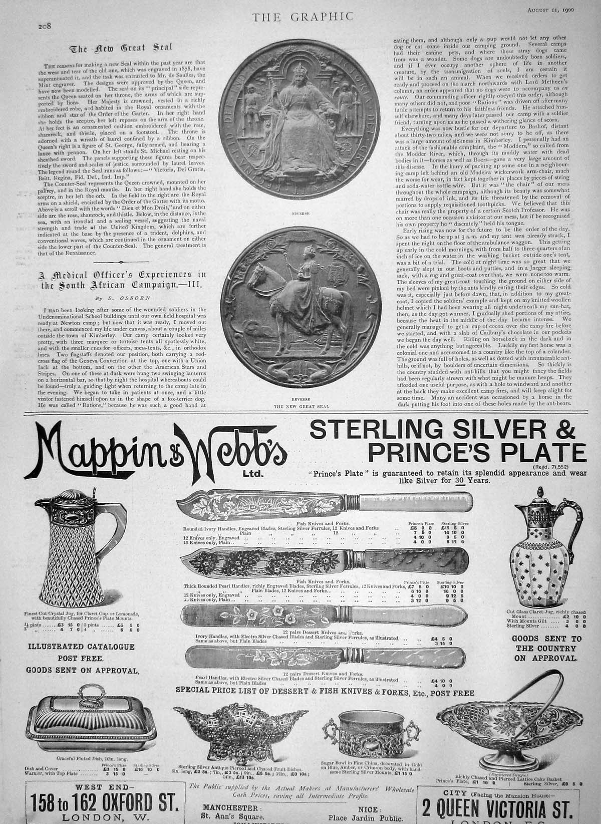 Original Old Antique Print 1900 New Great Seal Queen Throne Michael Mappin Webb