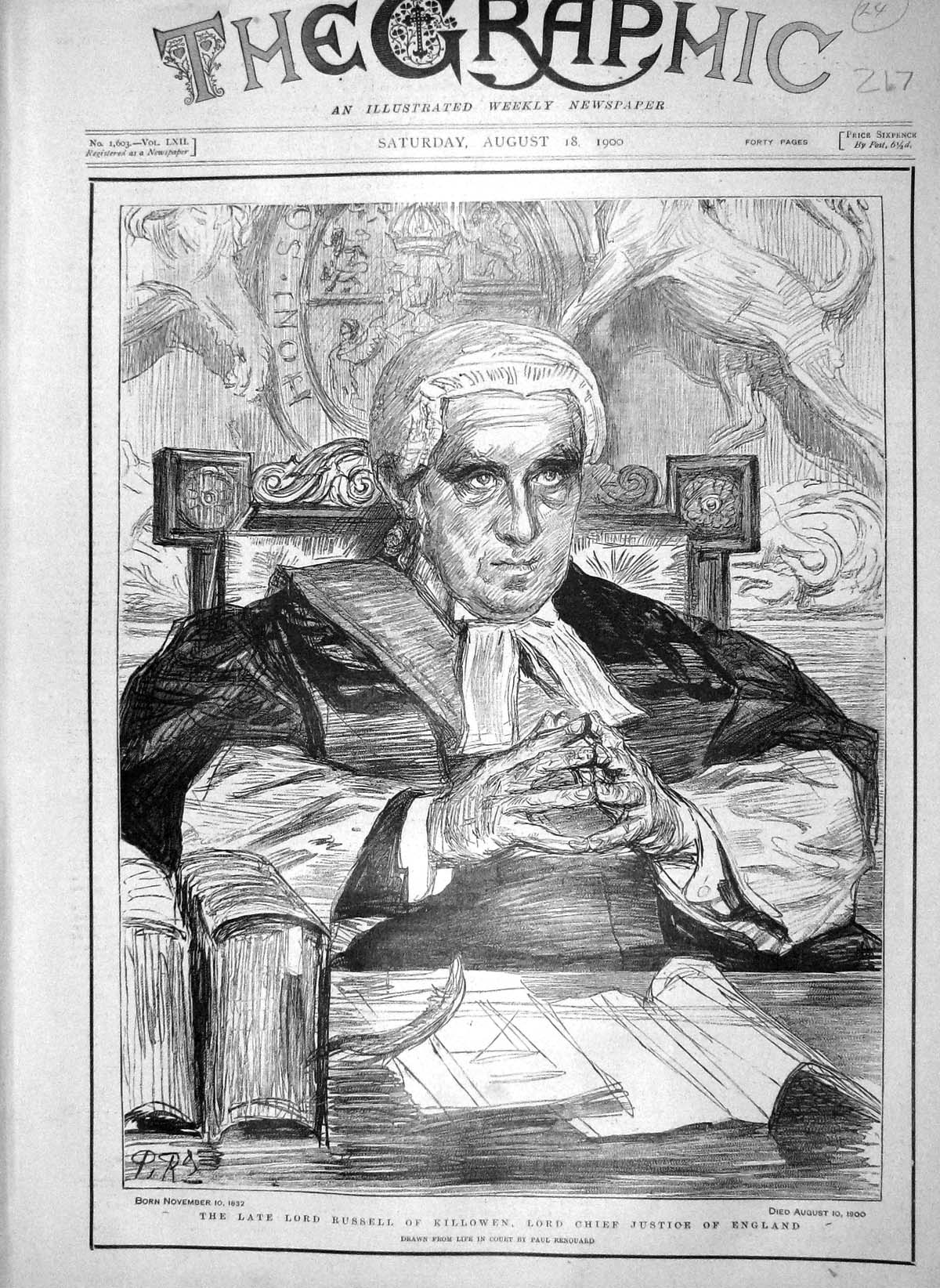 Original Old Antique Print 1900 Lord Russell Killowen Chief Justice England