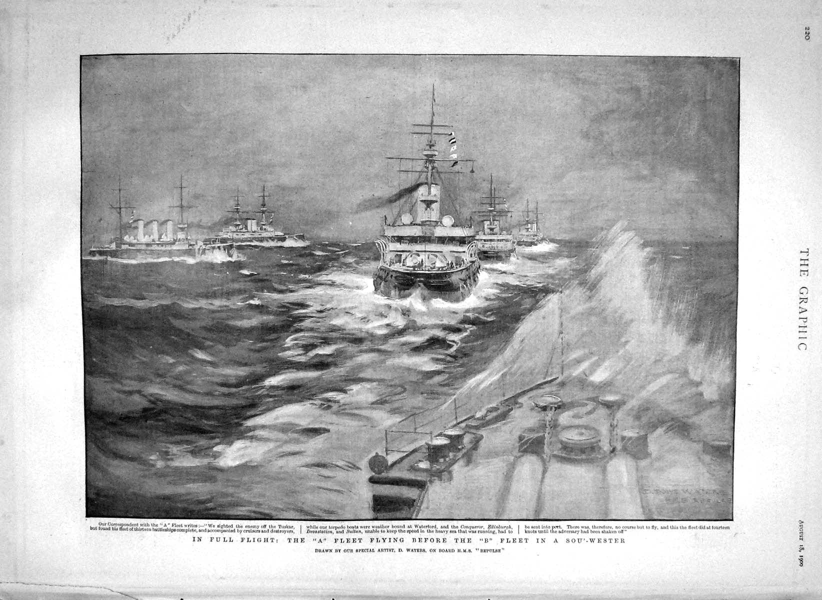 Old Antique Print 1900 War Ships Fleet Tuskar Conqueror Edinburgh Sultan 20th