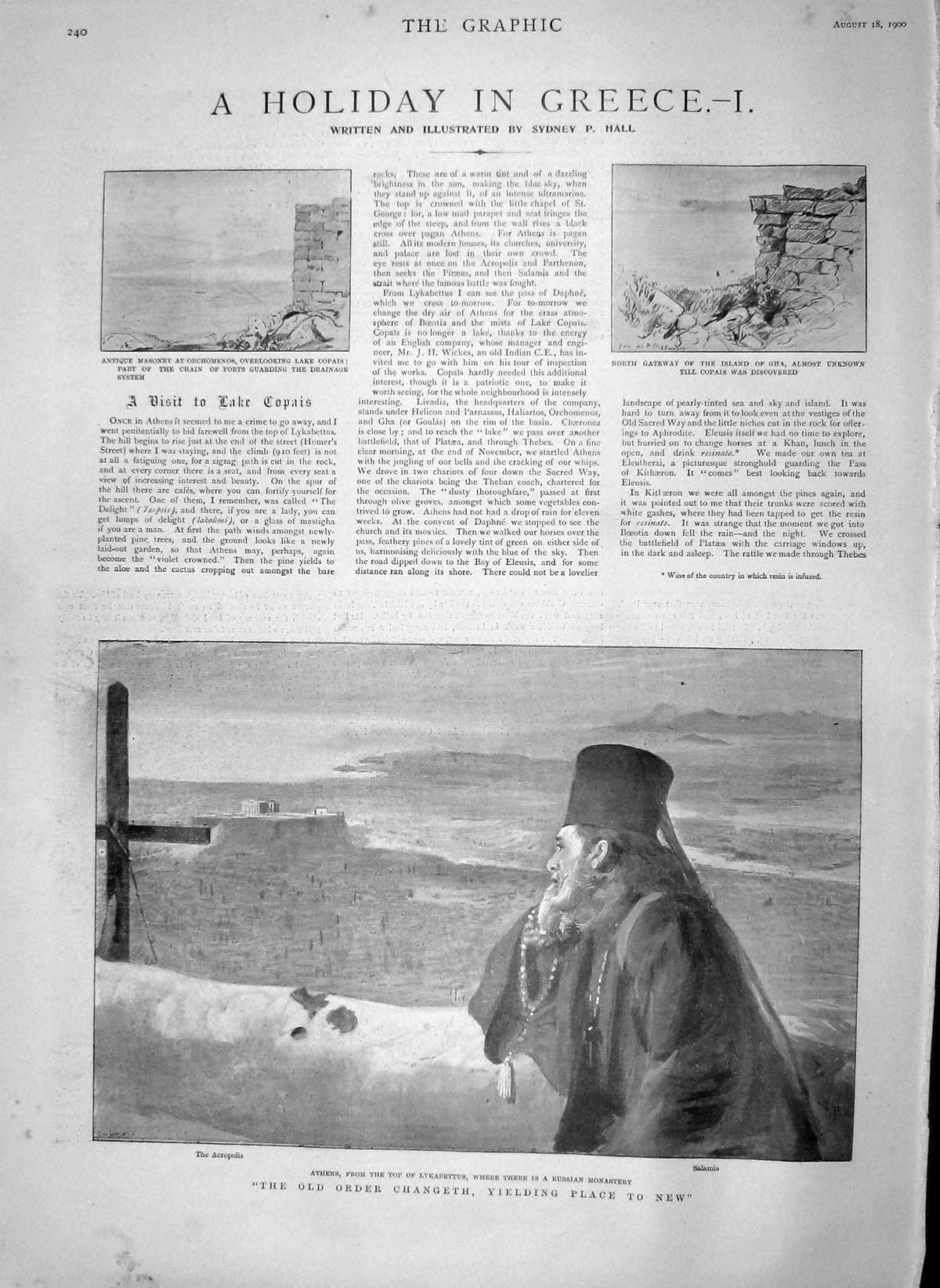 Original Old Antique Print 1900 Greece Lykabettus Ahens Lethe River Cotton 20th