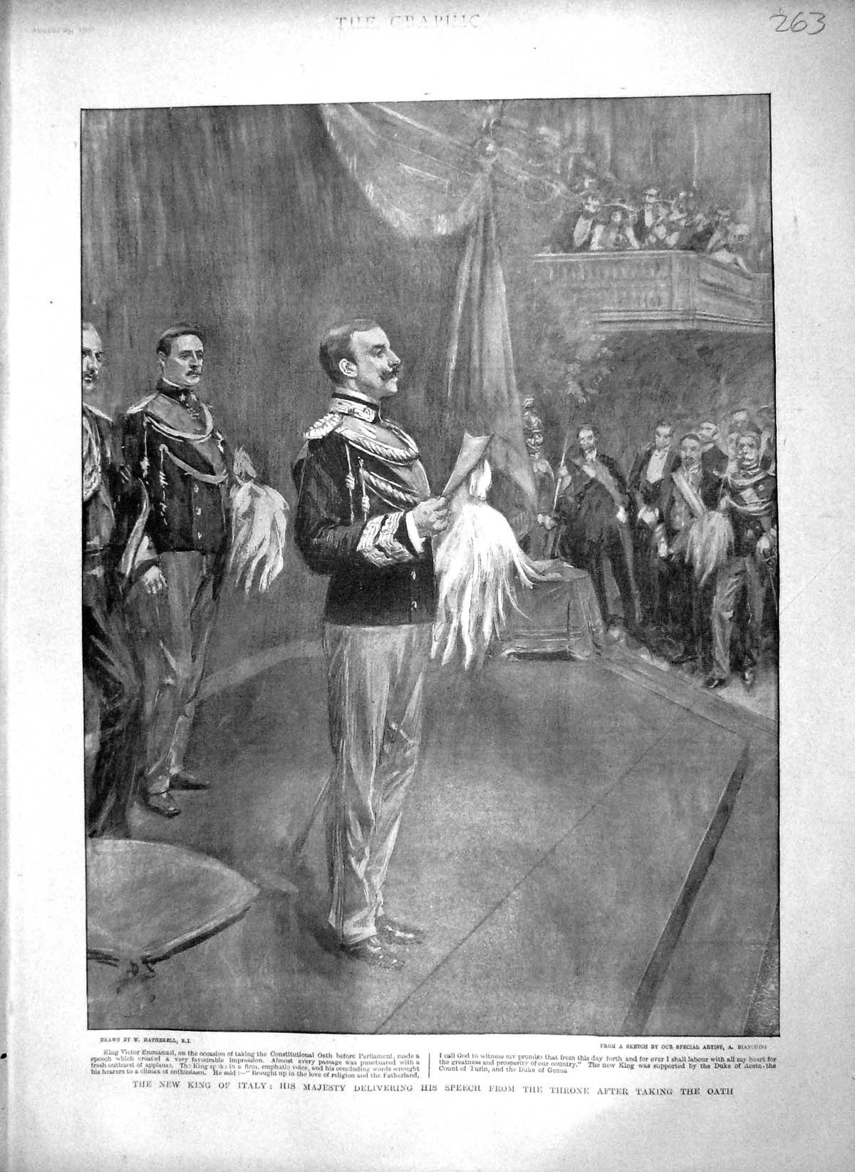 Old Antique Print 1900 King Italy Victor Emmanuel Oath Seymour Lang-Fang 20th