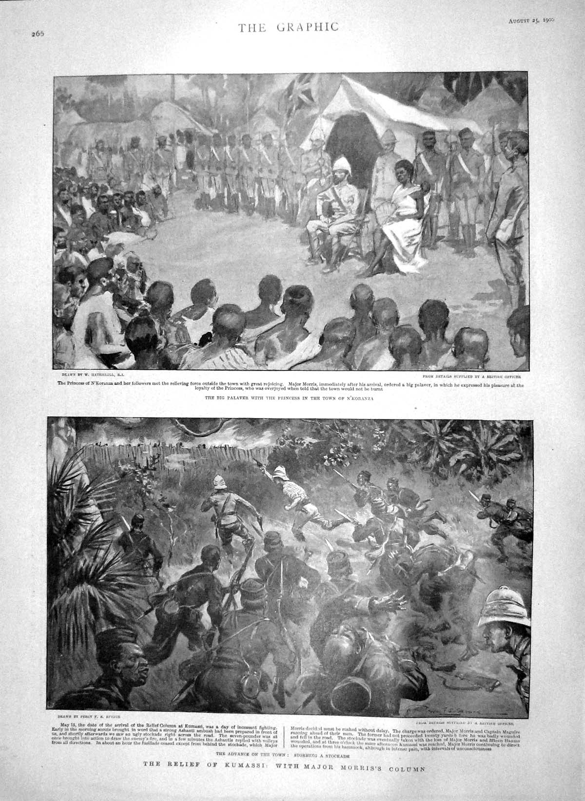 Old Antique Print 1900 War Kumassi Major Morris Princess N'Koranza Army 20th
