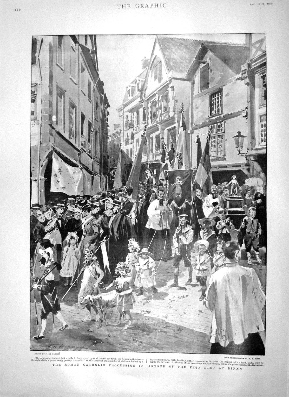 Old Antique Print 1900 Roman Catholic Fete Dieu Dinan Stokes Greer Rose 20th