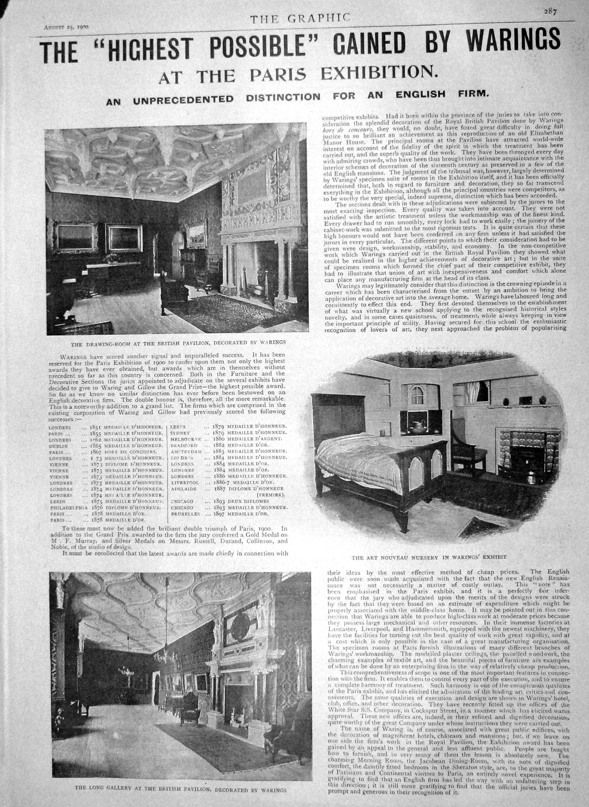 Old Antique Print 1900 Paris Exhibition British Pavilion Nouveau Nursery 20th