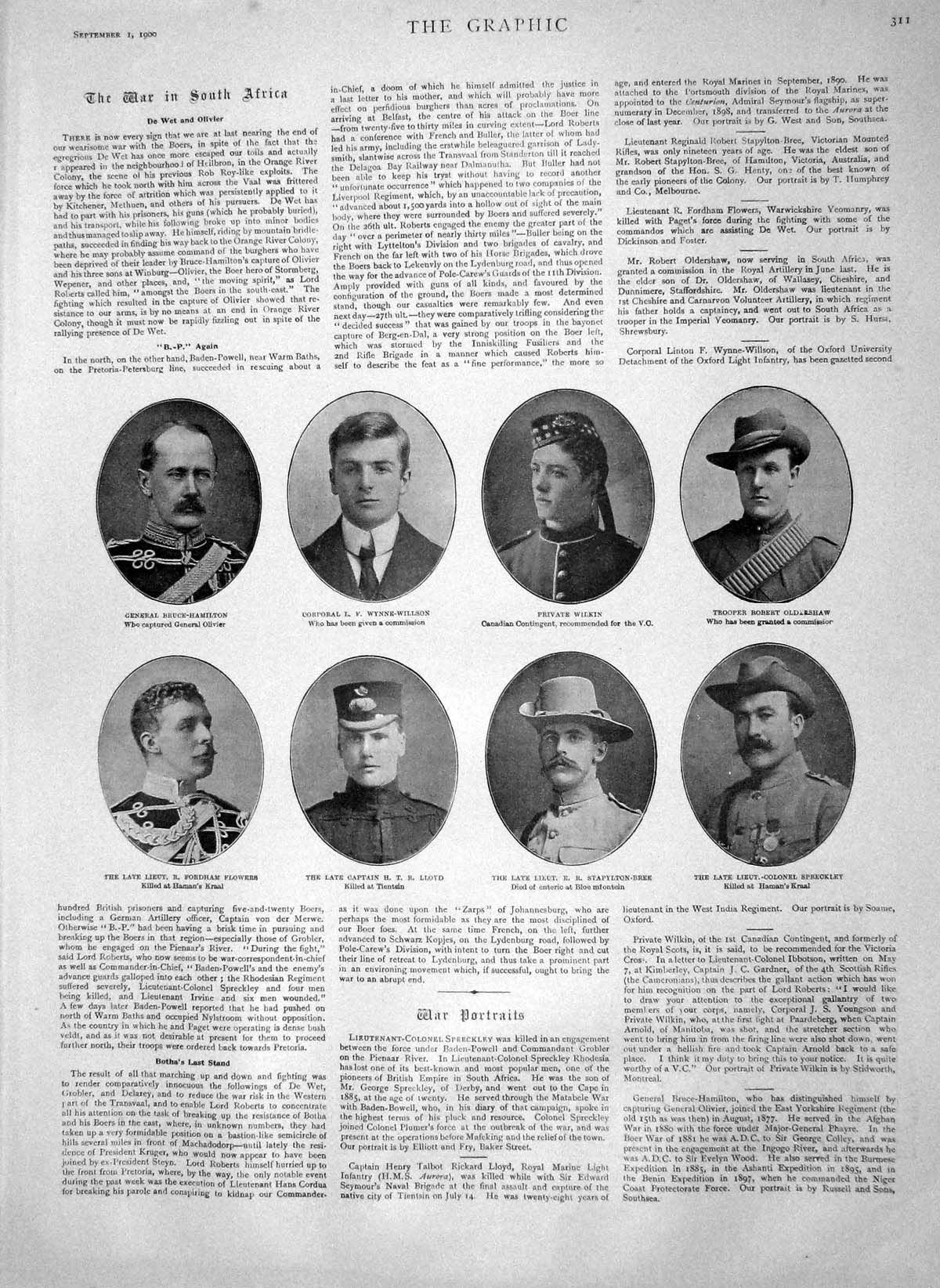 Original Old Antique Print 1900 Bruce-Hamilton Lloyd Flowers Stapylton-Bree War