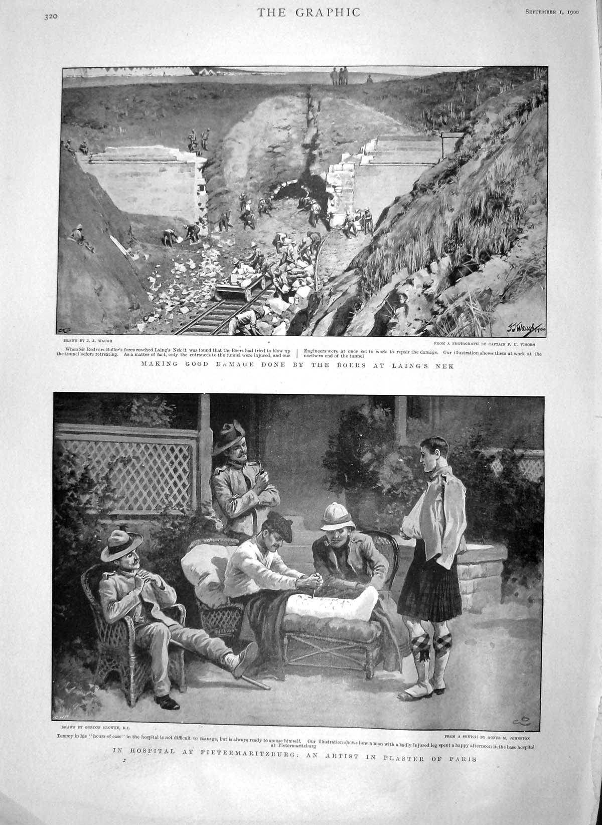 Original Old Antique Print 1900 Biers Laing'S Nek Hospital Pietermaritzburg War