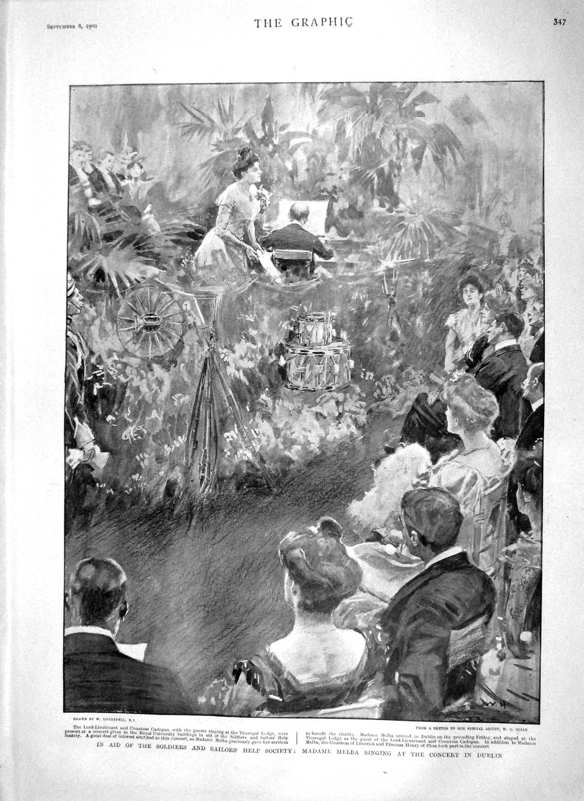 Original Old Antique Print 1900 Madame Melba Cadogan Dublin Queen Wilhelmi 20th