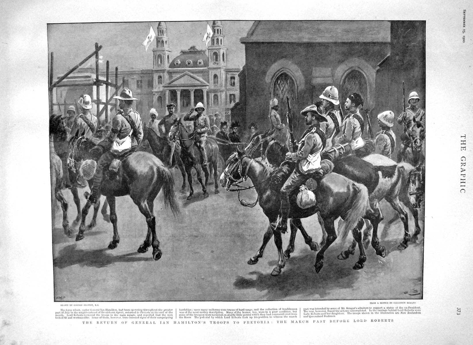 Original Old Antique Print 1900 General Ian Hamilton Army Pretoria Lord 20th