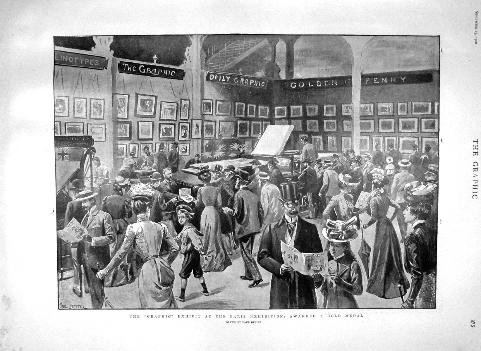 Original Old Antique Print 1900 Graphic Paris Exhibition Boer Ceylon Commerce
