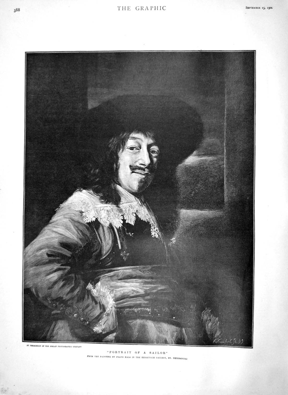 Original Old Antique Print 1900 Portrait Sailor Man Frans Hals Hermitage 20th
