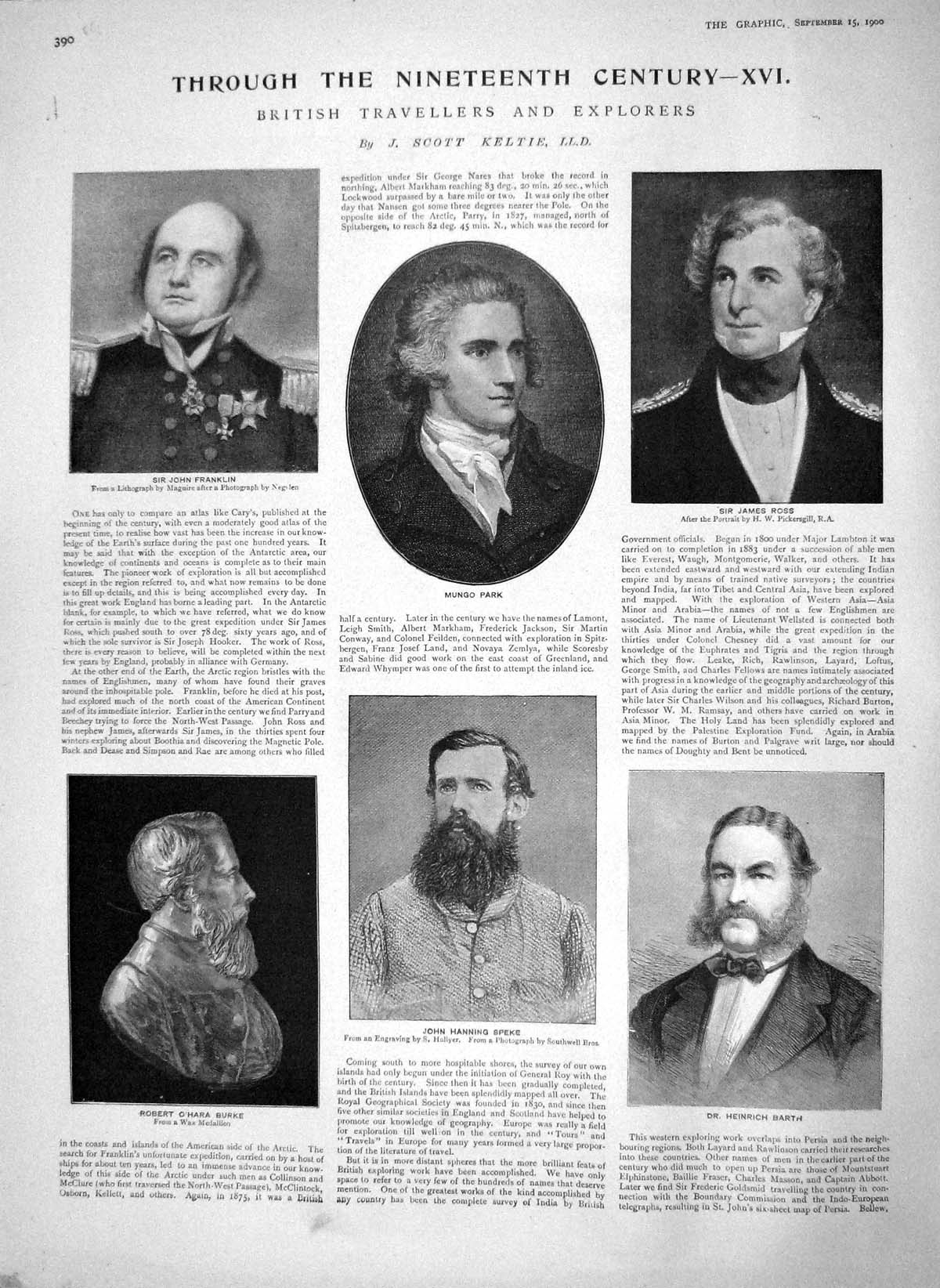 Original Old Antique Print 1900 Explorers Baker Layard Stanley Livingston 20th