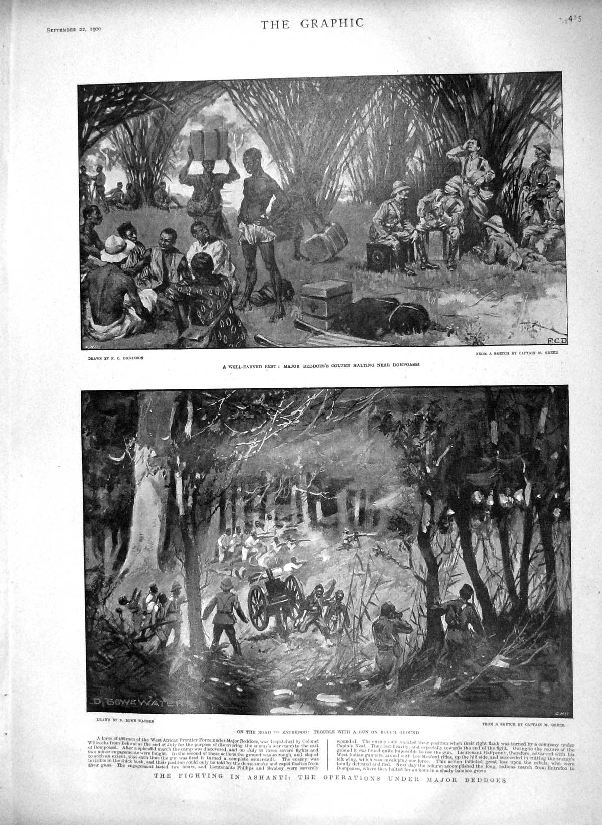 Original Old Antique Print 1900 Battle Ashanti Major Beddoes China Seym 20th