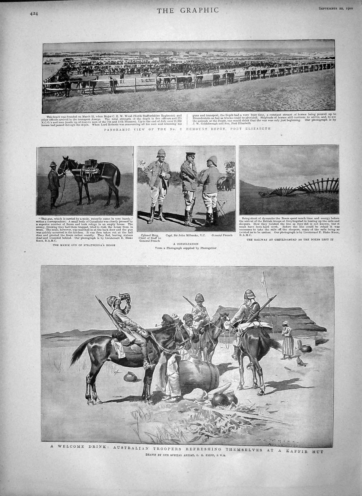Original Old Antique Print 1900 Australian Siers Kaffir Port Elizabeth Milbanke
