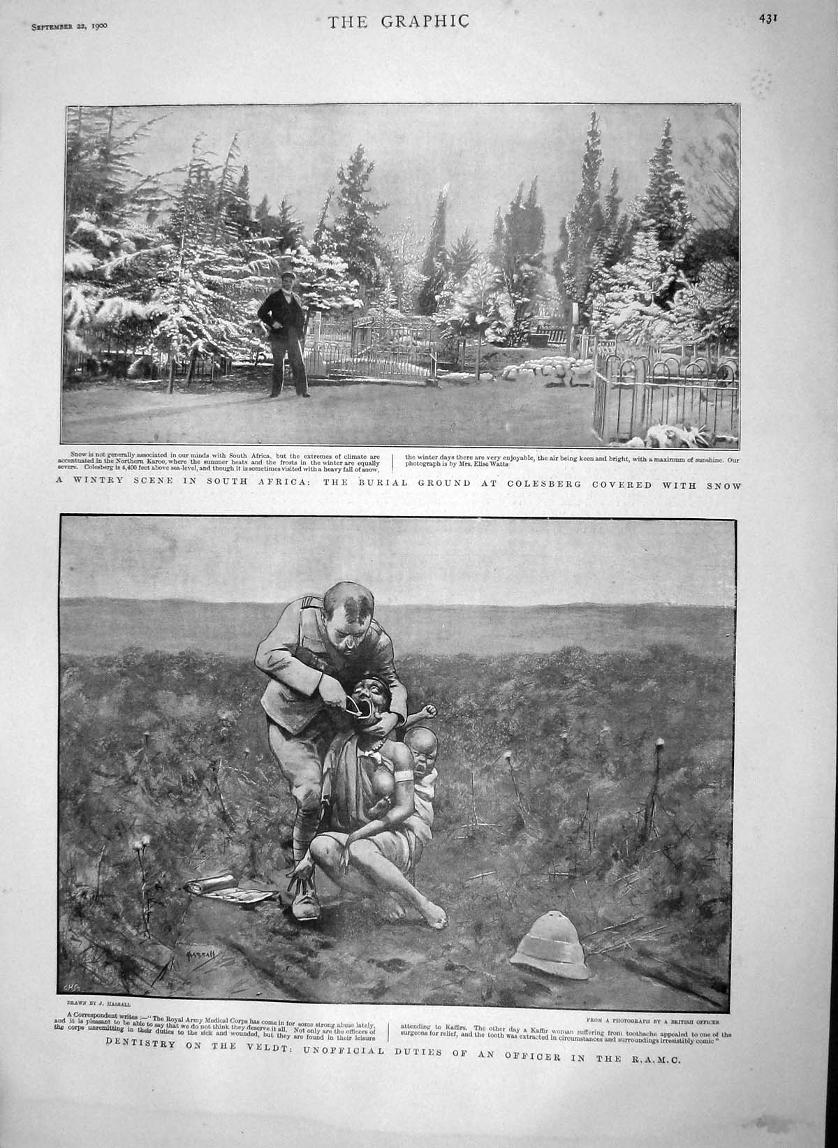 Original Old Antique Print 1900 Africa Burial Ground Snow Dentist Kaffir Pr 20th