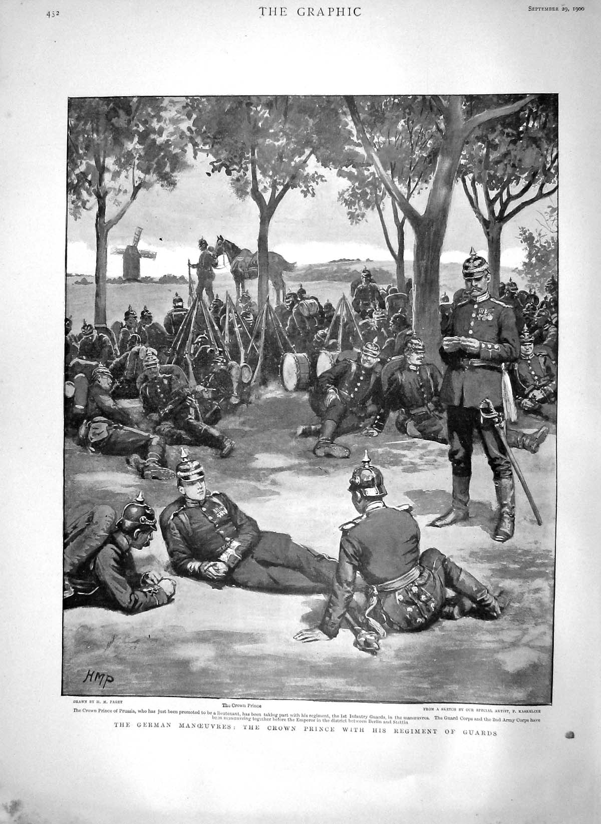 Old Antique Print 1900 German Army Crown Prince Prussia Guard Corps War 20th