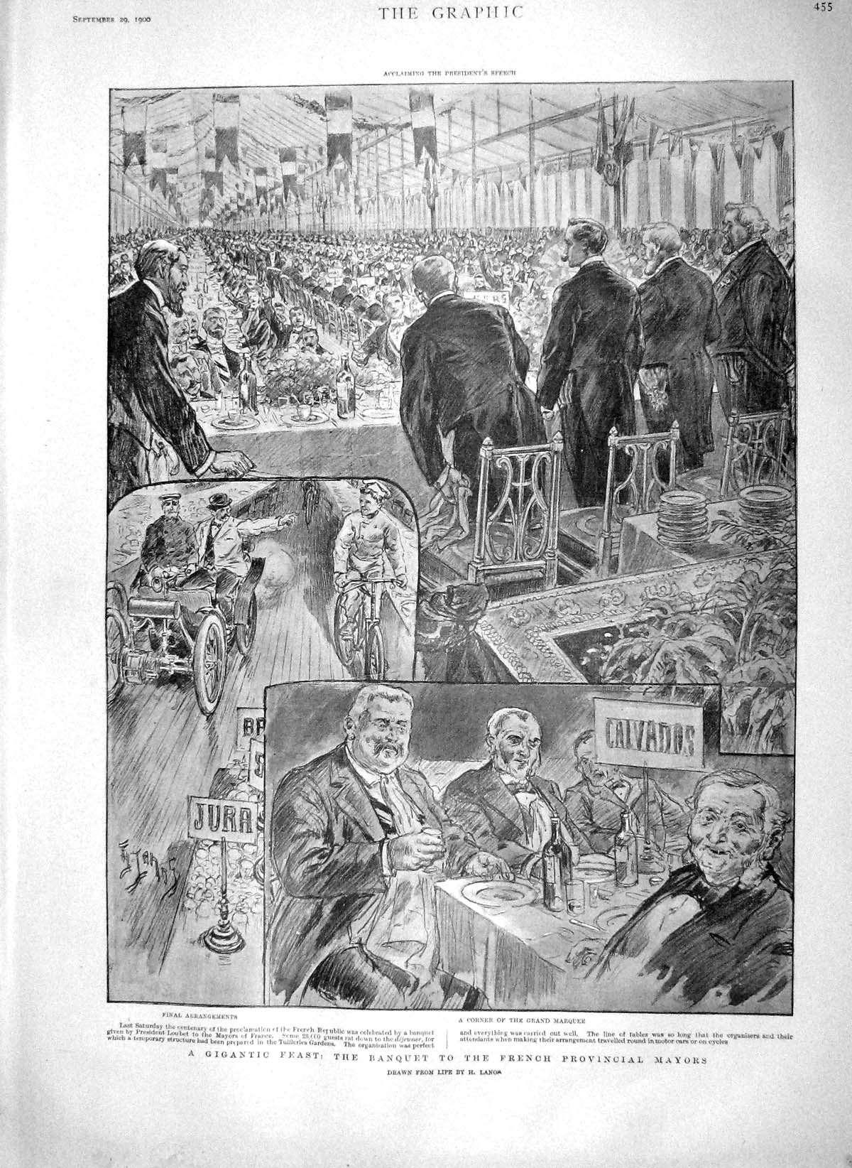 Old Antique Print 1900 Banquet French Mayors Army Battle Neron War Guns 20th