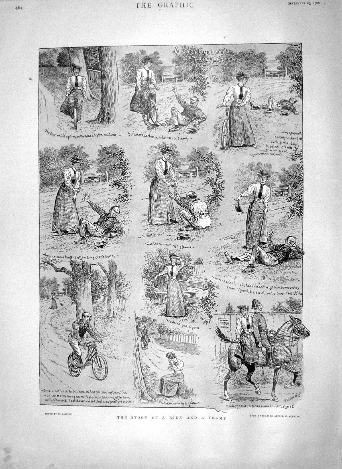 Original Old Antique Print 1900 Illustrations Story Ride Tramp Bicycl Victorian