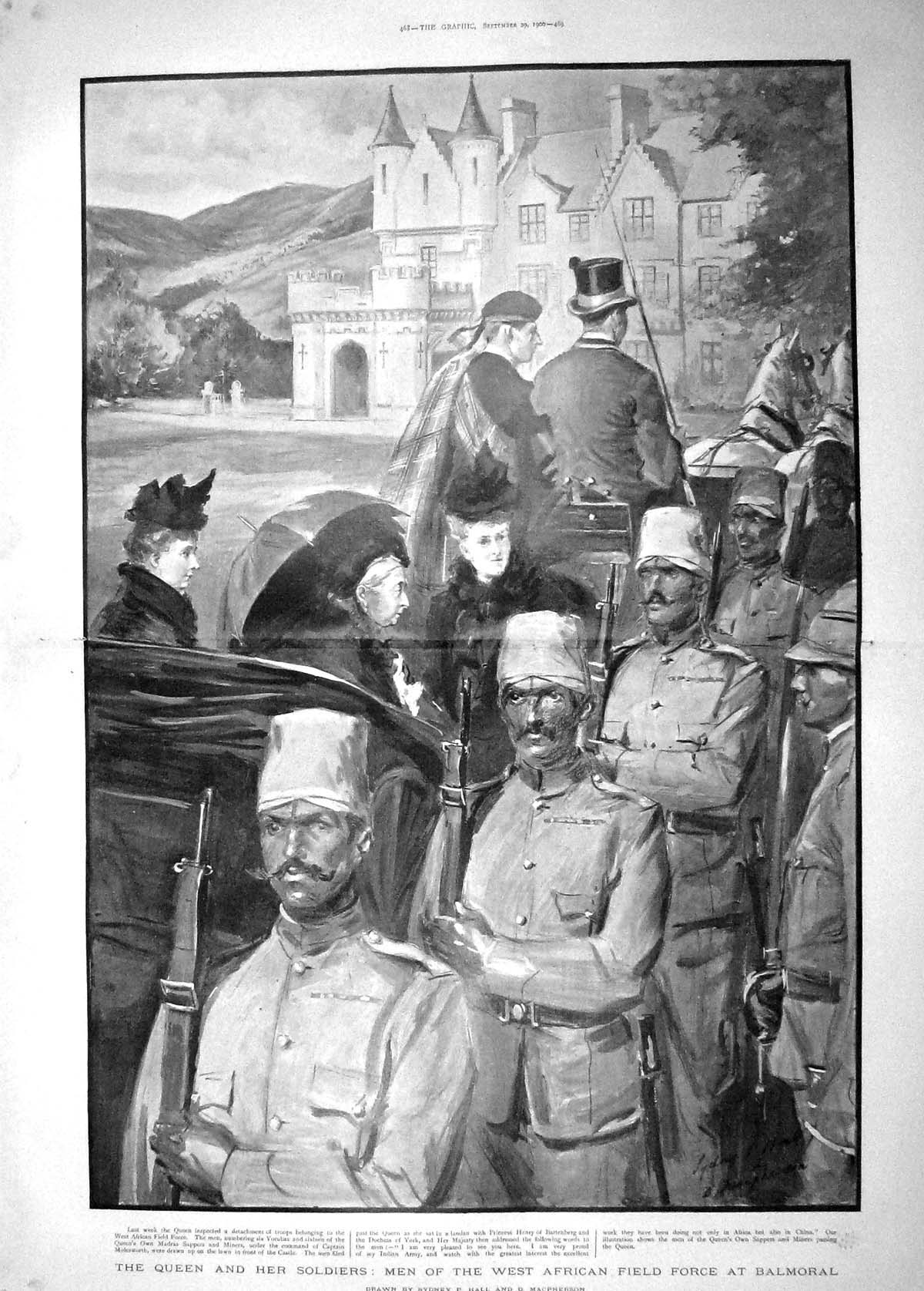 Original Old Antique Print 1900 Queen Siers West African Field Force Balmoral