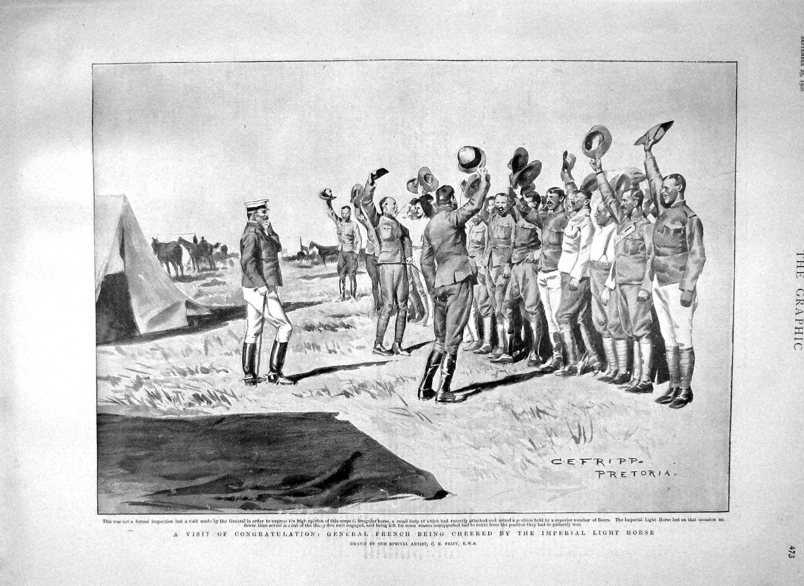Original Old Antique Print 1900 General French War Siers Drury Welsh Eisteddfod