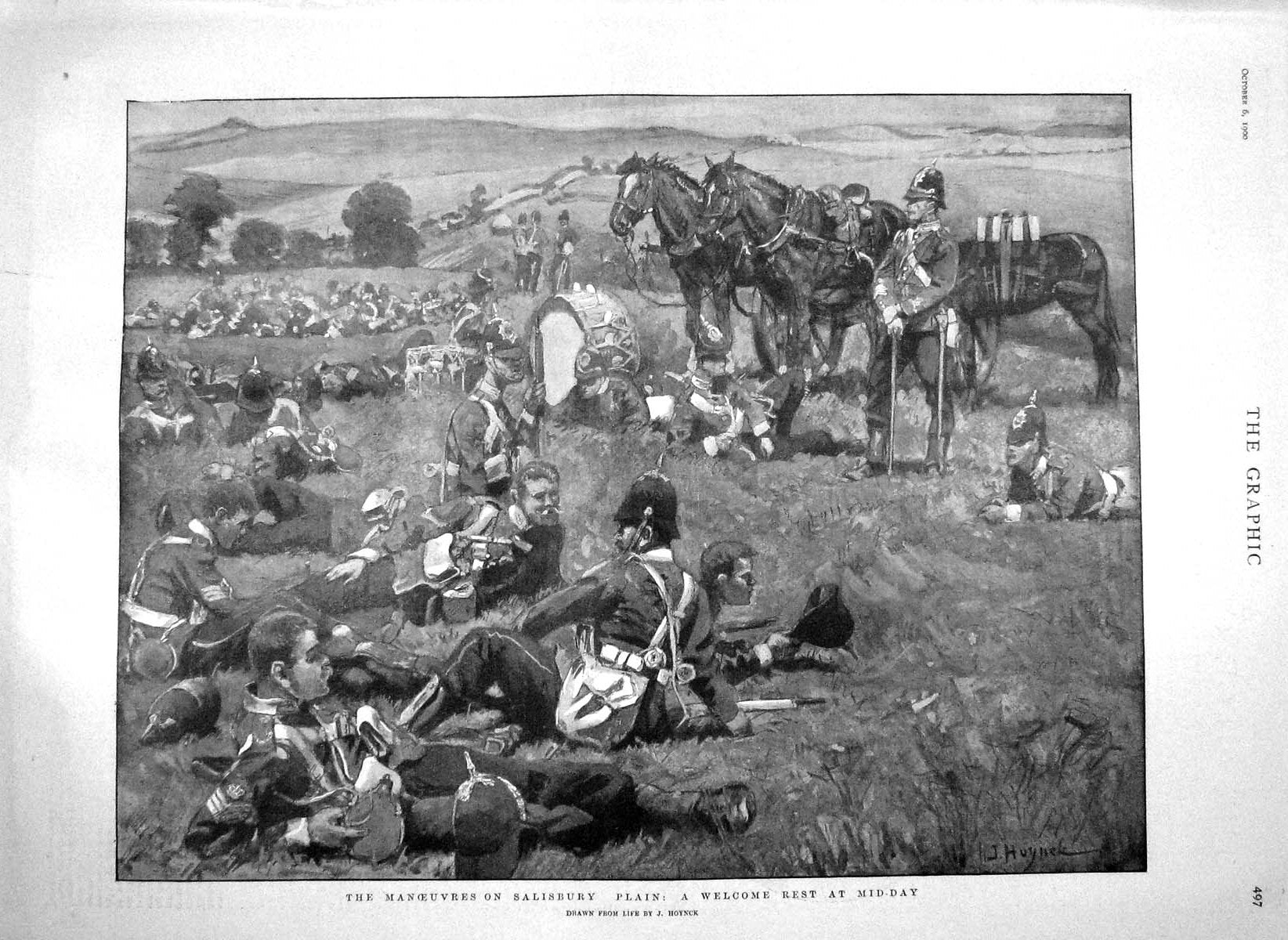 Original Old Antique Print 1900 War Siers Manoeuvres Salisbury Plain Horses