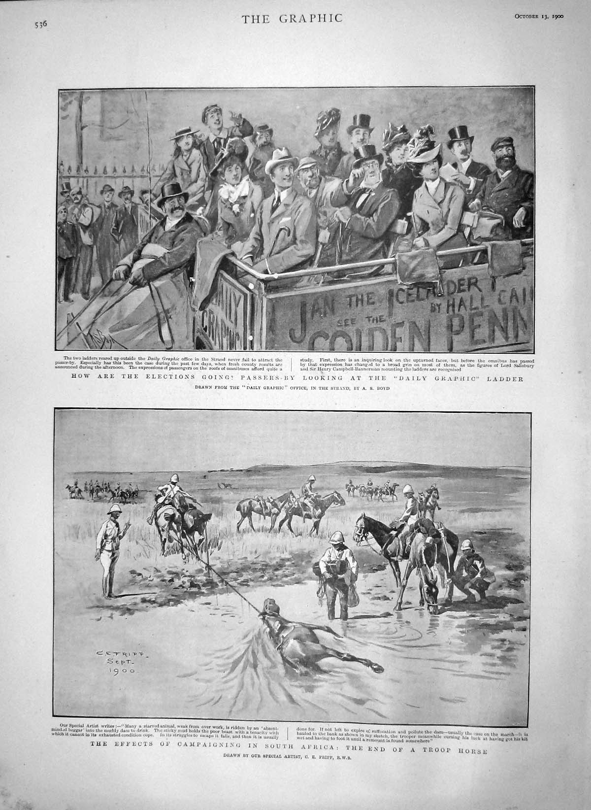 Old Antique Print 1900 South Africa Dead Troop Horse War Graphic Office 20th