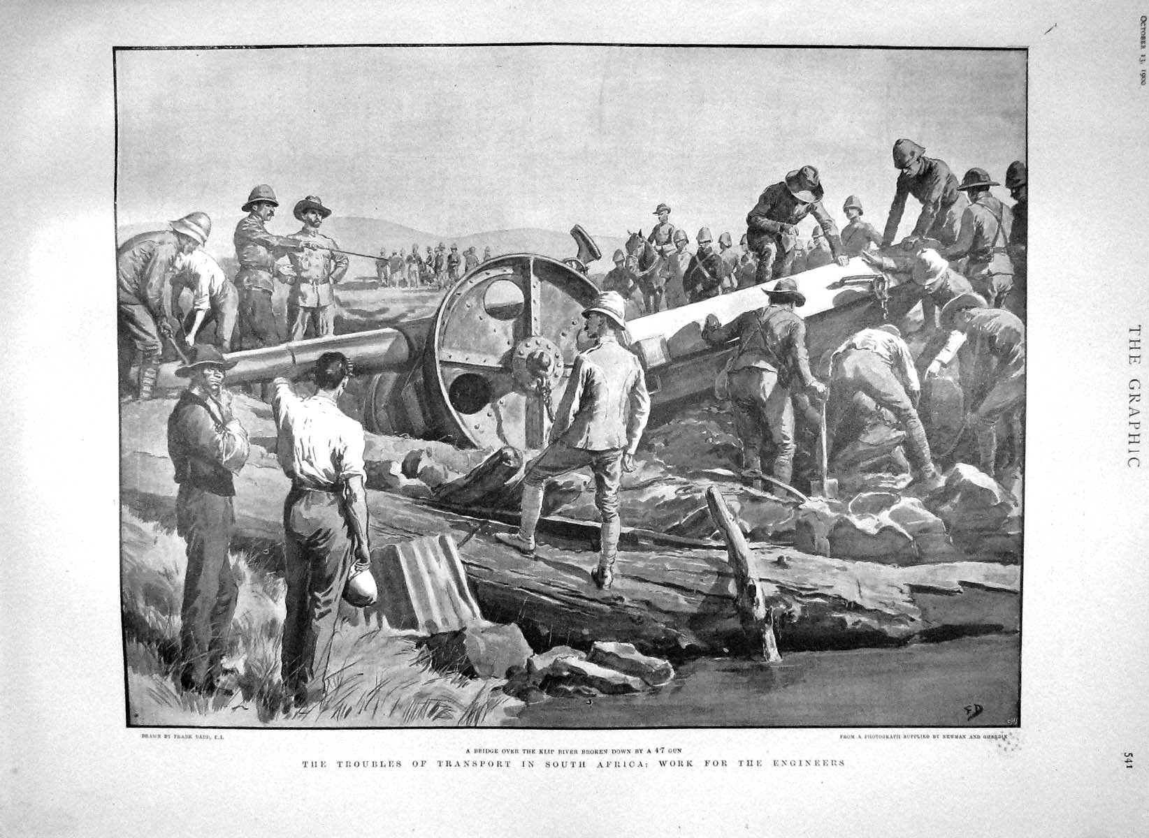 Old Antique Print 1900 Transport Africa Klip River Cuming Shaul Kirby War 20th