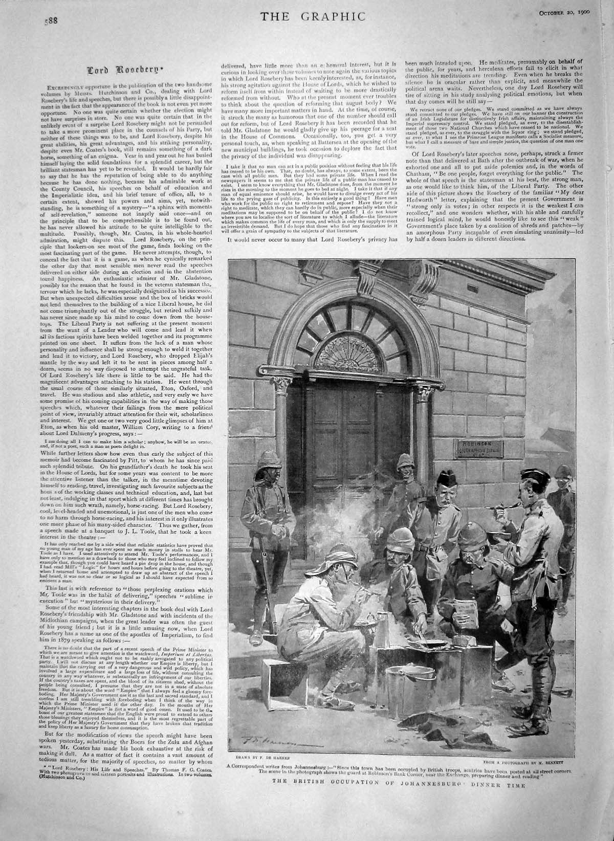 Original Old Antique Print 1900 British War Siers Johannesburg Robinson Bank