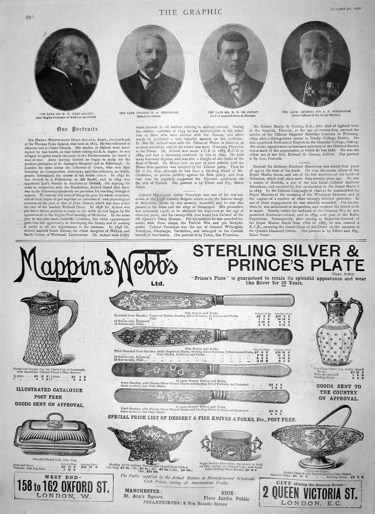 Original Old Antique Print 1900 Mappin Webb Acland Trevelyan Courcy Stransham