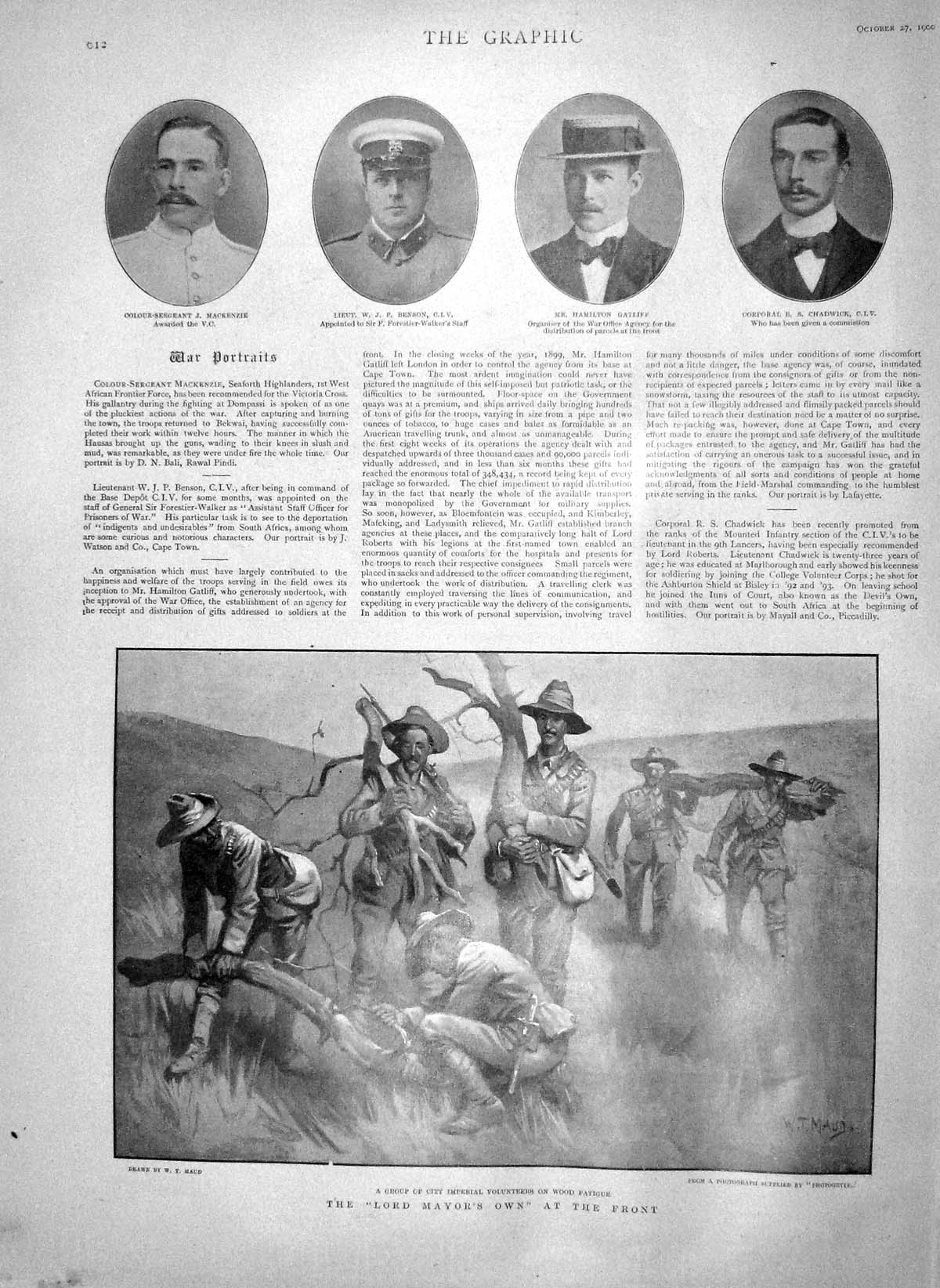 Original Old Antique Print 1900 City Imperial Volunteer Siers Benson Gatliff