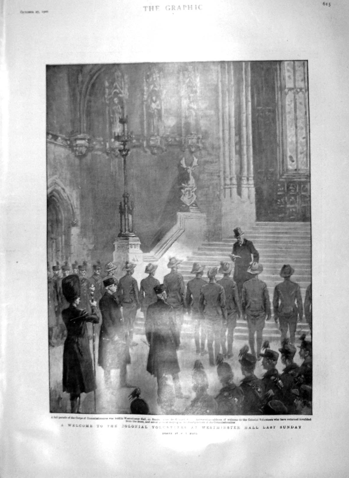 Original Old Antique Print 1900 Westminster Walter War Volunteers Deelfontein