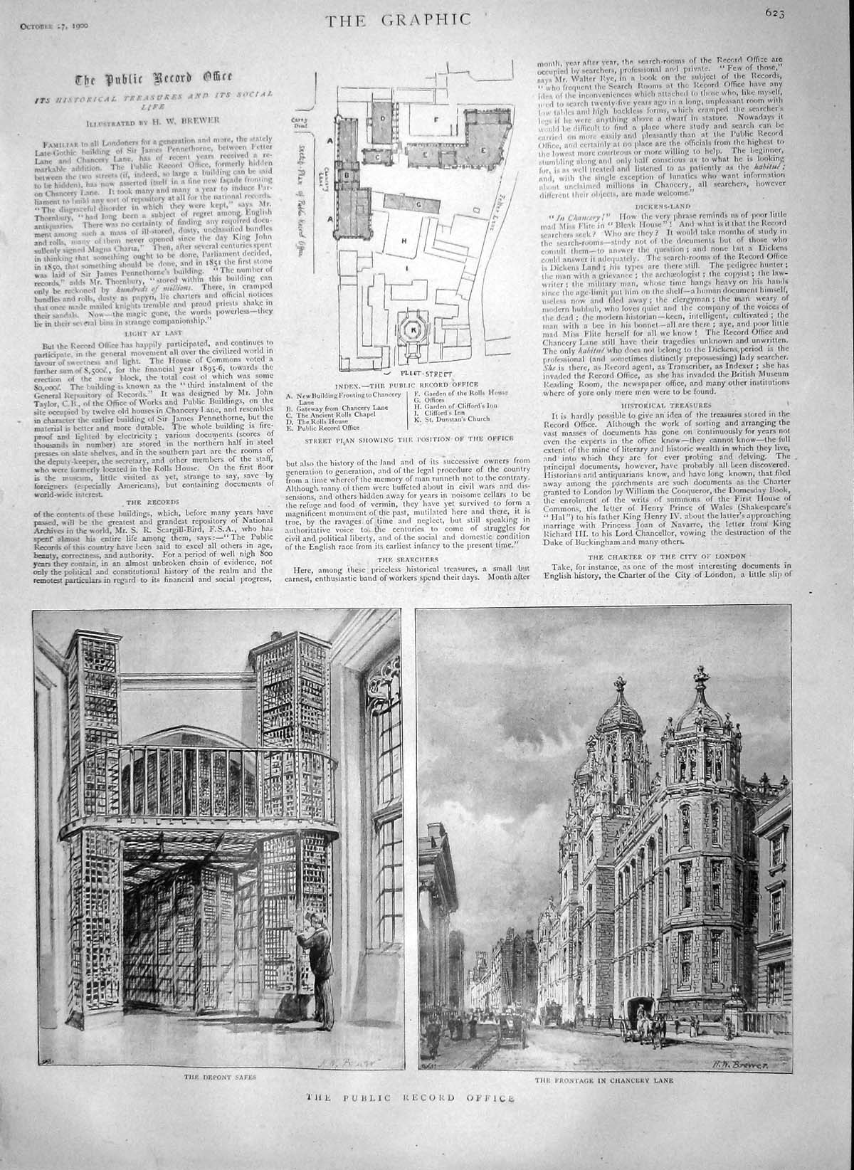 Original Old Antique Print 1900 Public Record Office Plan Chancery Museum 20th