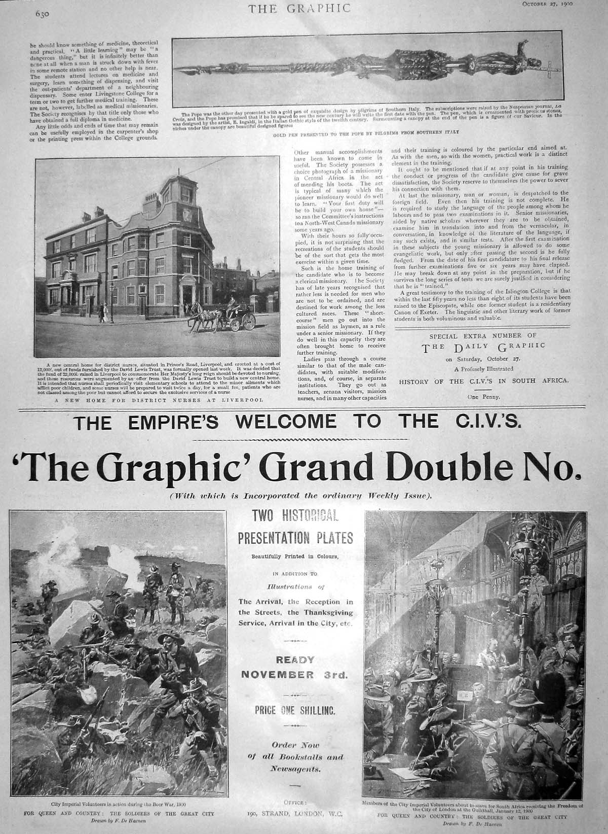 Original Old Antique Print 1900 Home District Nurses Liverpool Pen Pope Siers