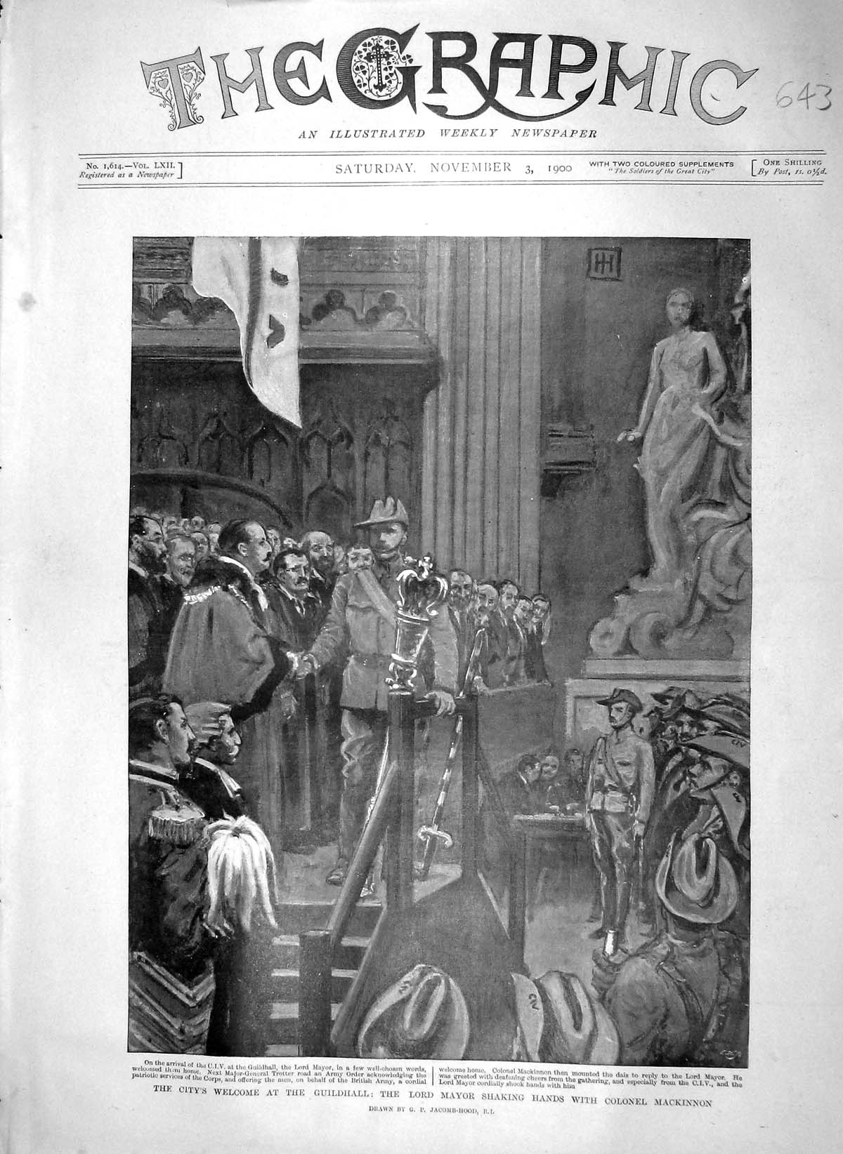 Original Old Antique Print 1900 Lord Mayor London Guildhall Colonel Mackinnon