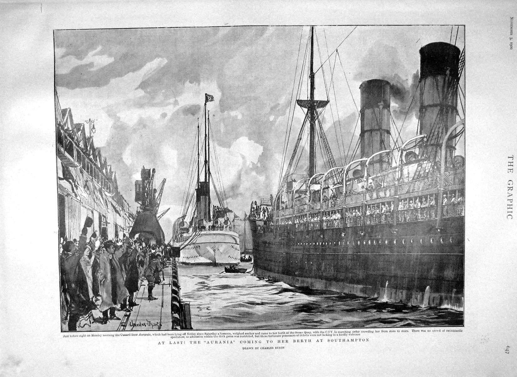 Original Old Antique Print 1900 Aurania Ship Southampton C.I.V. Guildha 20th
