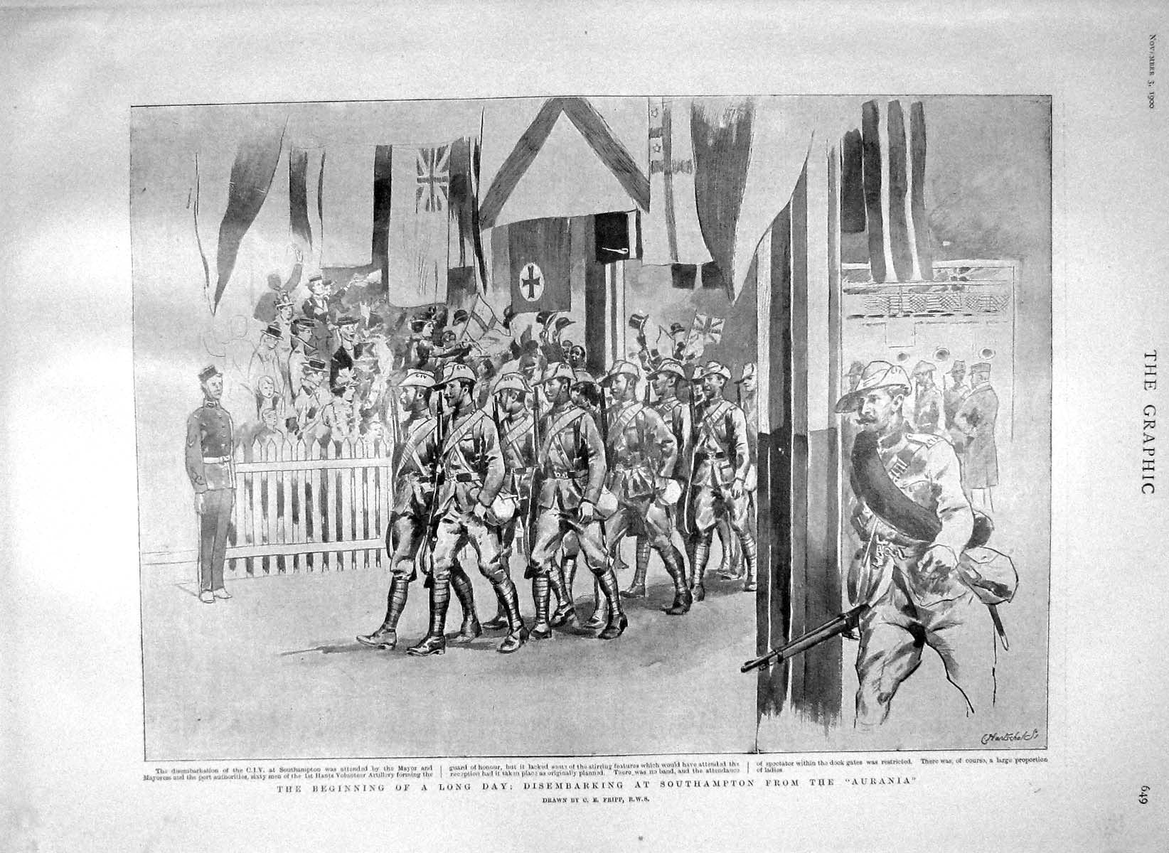 Original Old Antique Print 1900 Siers Southampton Aurania Ship Law Court 20th