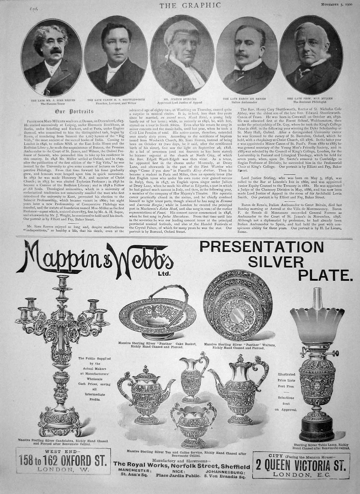 Old Antique Print 1900 Reevess Shuttleworth Stirling Renzis Muller Mappin 20th