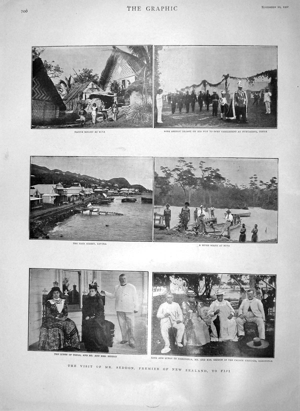 Original Old Antique Print 1900 Seddon New Zealand Fiji Levuka Queen Tonga Suva
