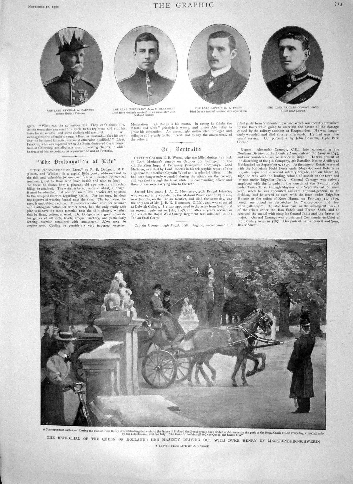 Old Antique Print 1900 Carnegy Hennessey Paget Wood Queen Holland Henry 20th