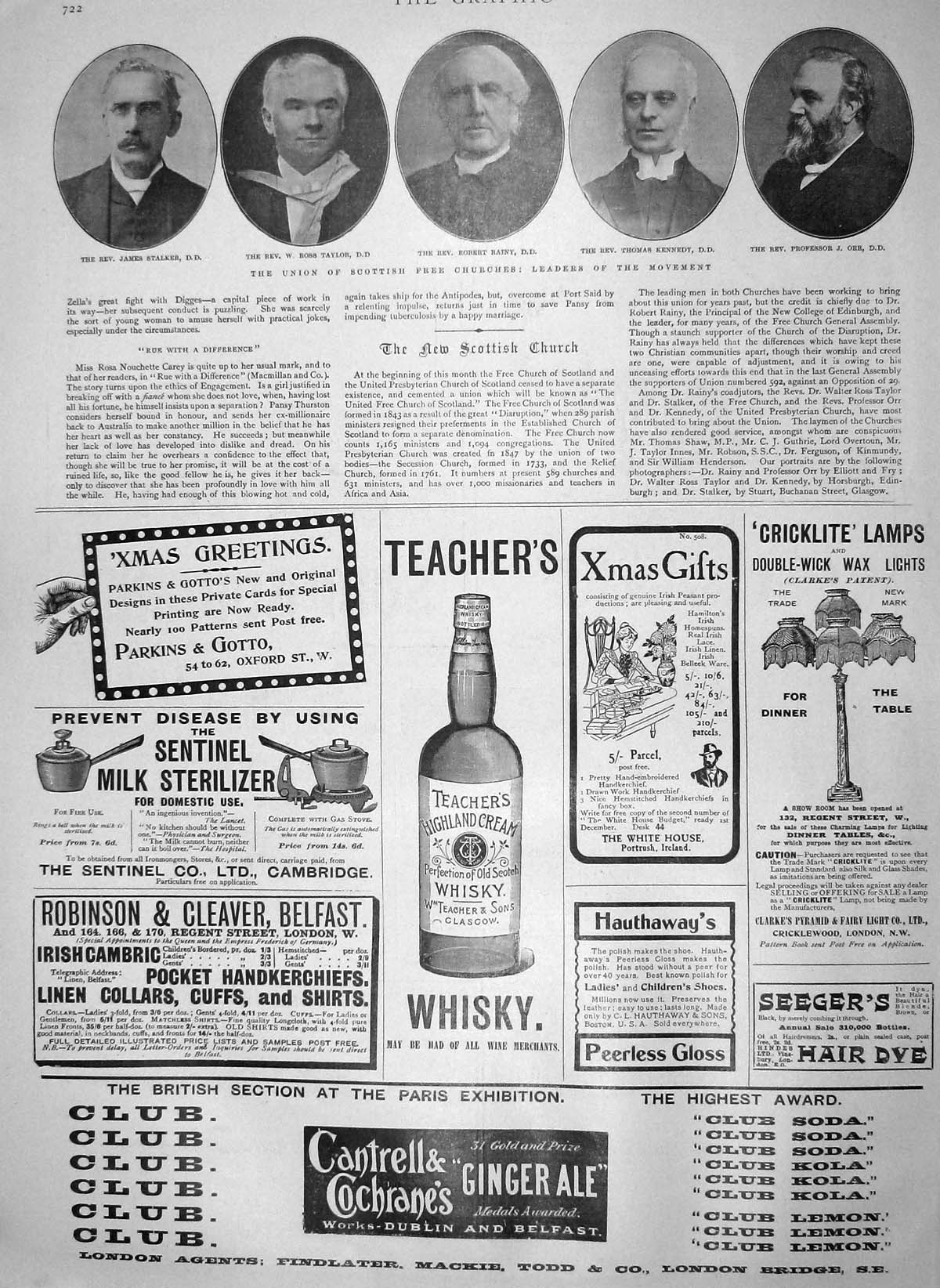 Old Antique Print 1900 Stalker Taylor Rainy Kennedy Orr Teachers Whisky 20th