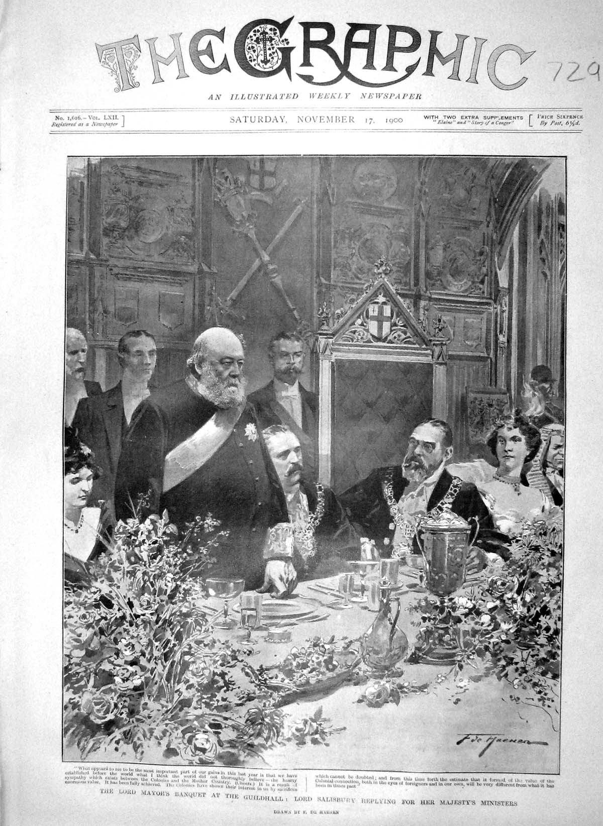 Original Old Antique Print 1900 Lord Mayor Banquet Guildhall Salisbury London