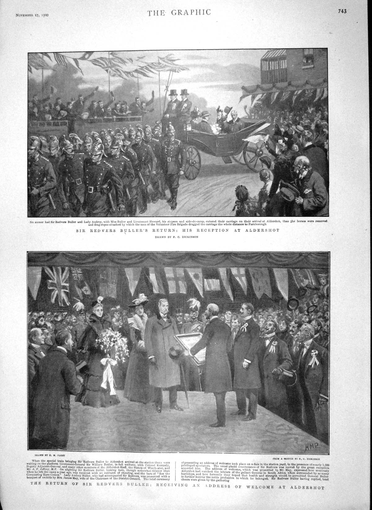 Old Antique Print 1900 Redvers Buller Aldershot Bath Horses Stellenbosch 20th