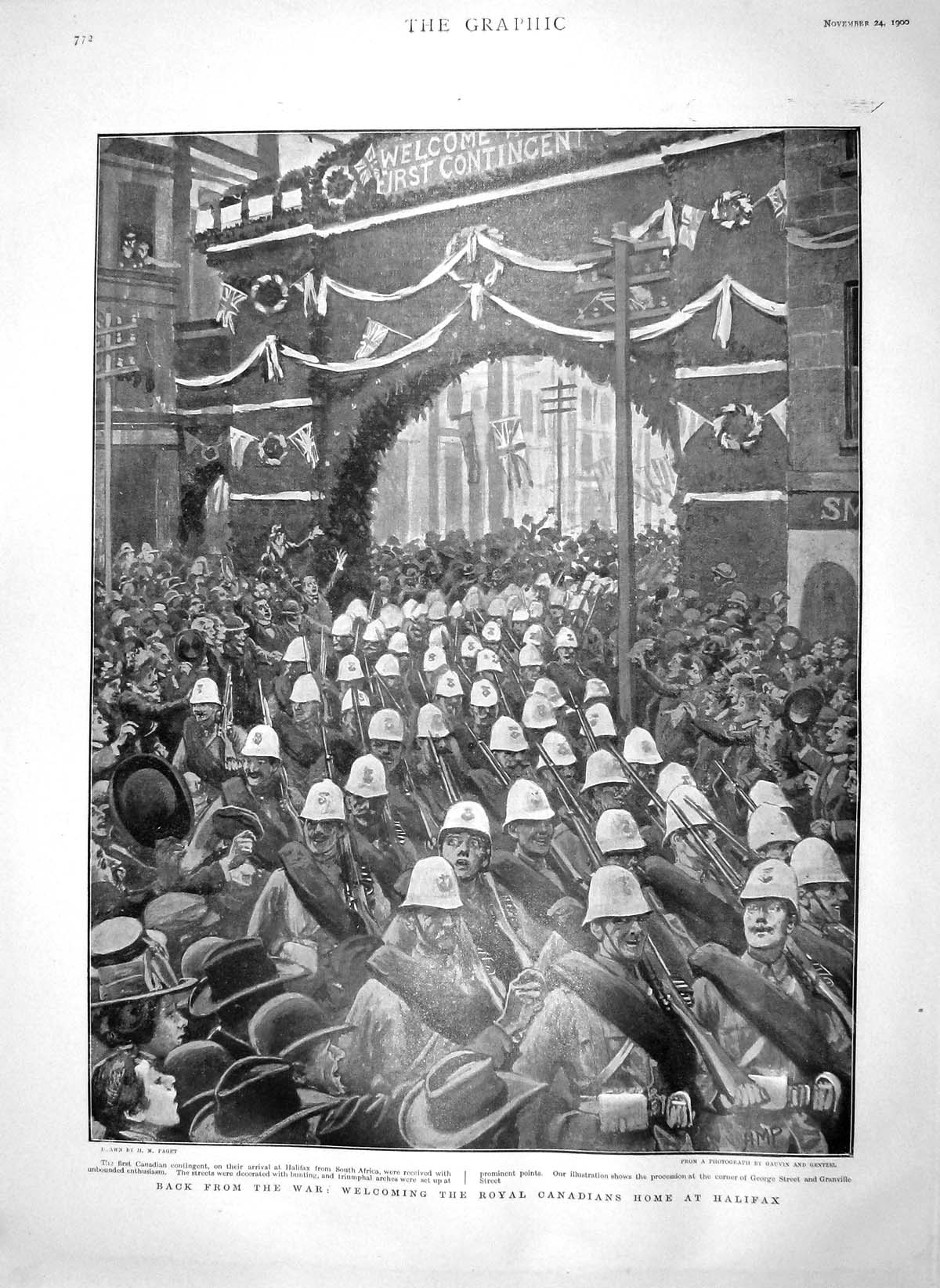 Original Old Antique Print 1900 War Scene Halifax Royal Canadian Siers England