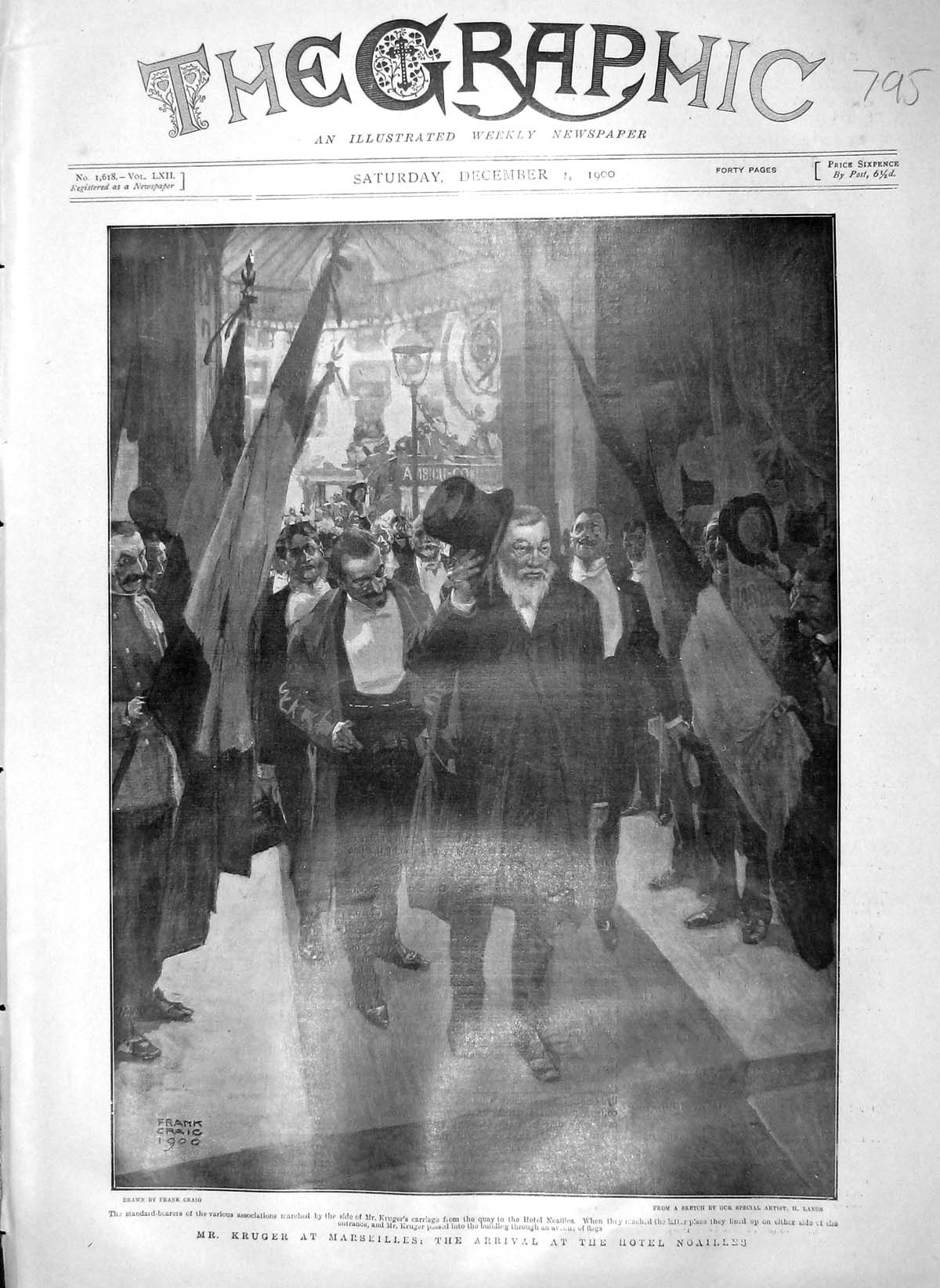 Original Old Antique Print 1900 Mr. Kruger Marseilles Hotel Noailles France