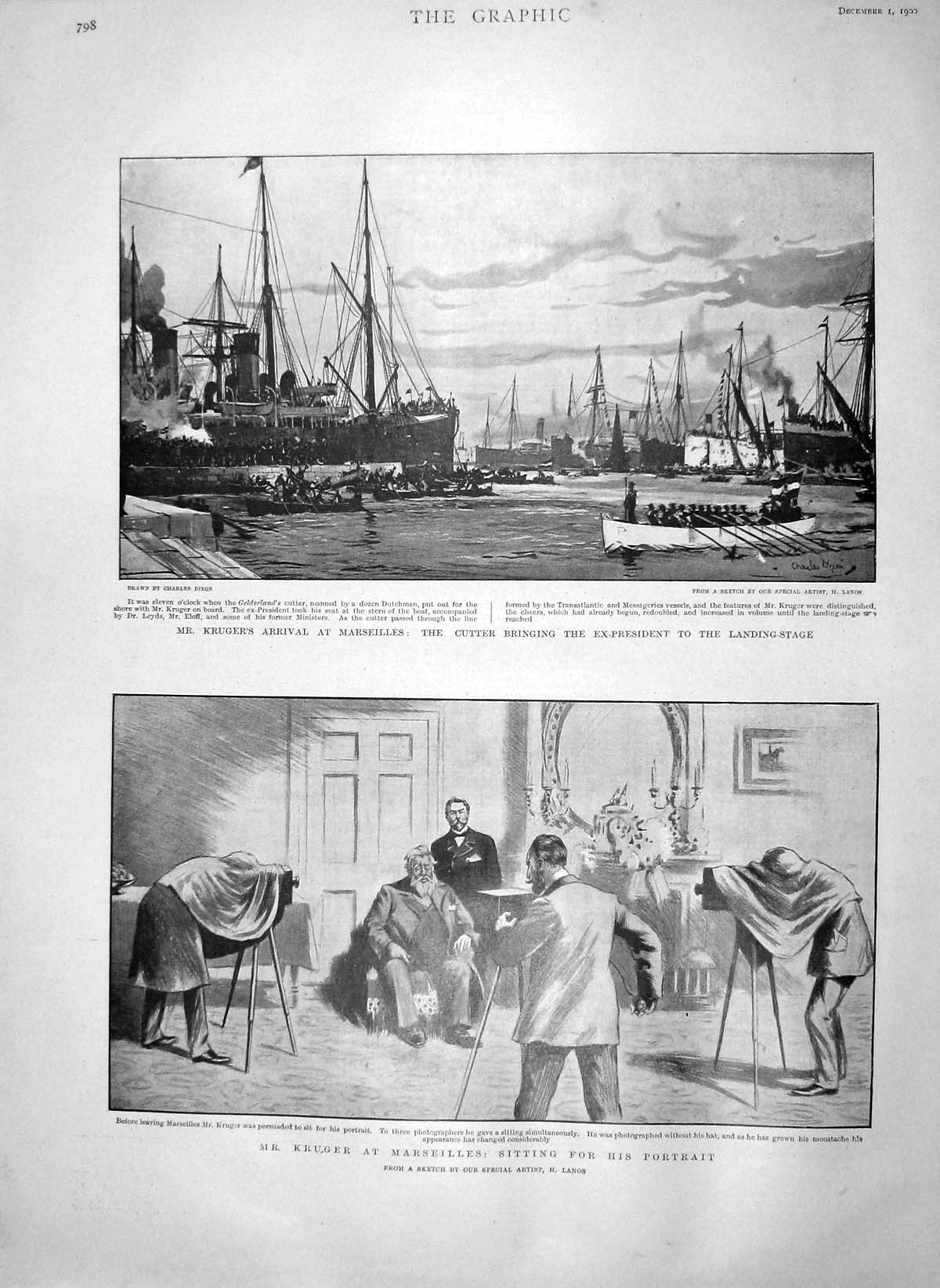 Original Old Antique Print 1900 Kruger Ship Marseilles Gelderland Cutter Photo