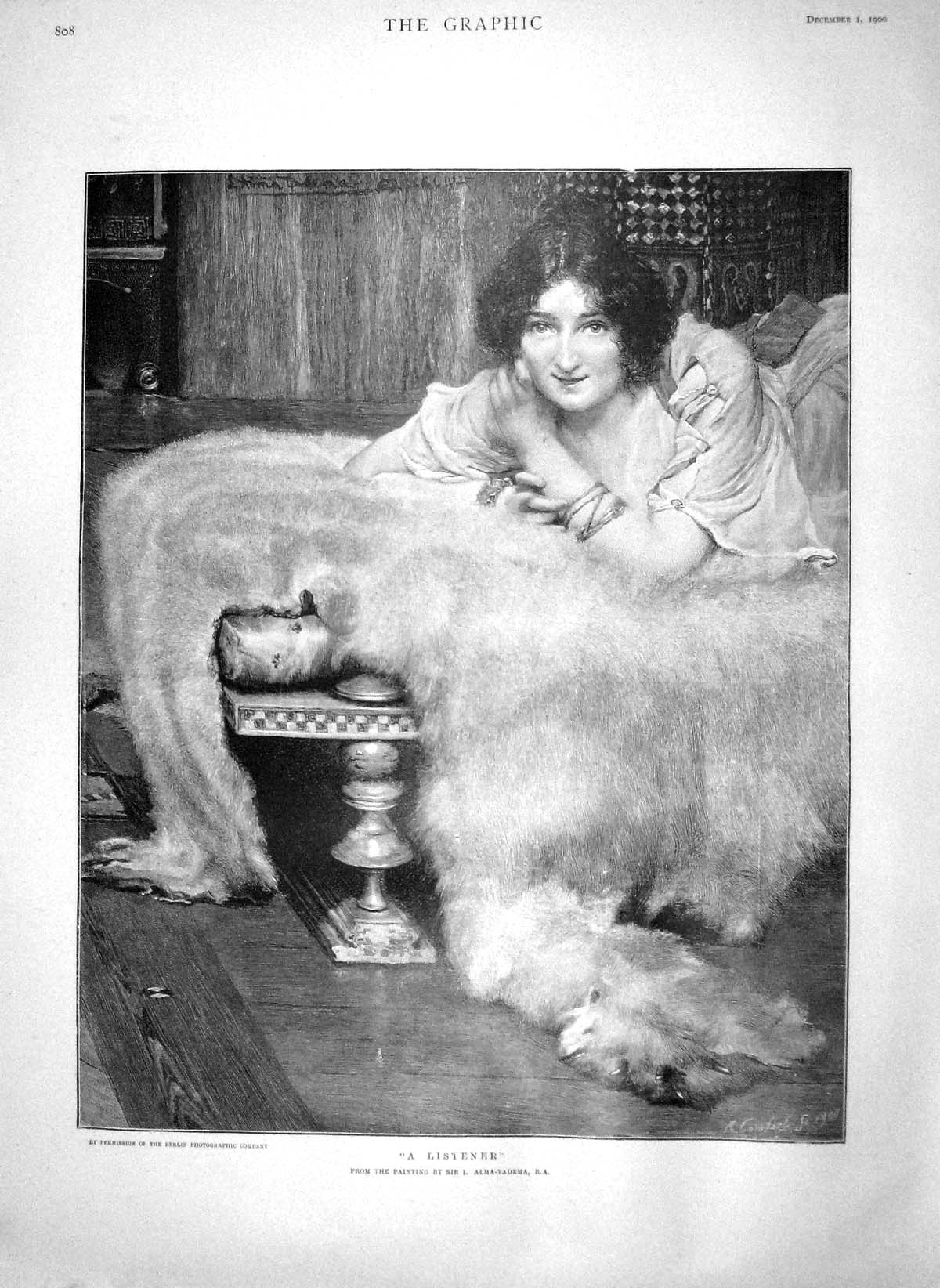 Old Antique Print 1900 Listener Lady Bear Fur Funeral Sullivan St. Paul'S 20th